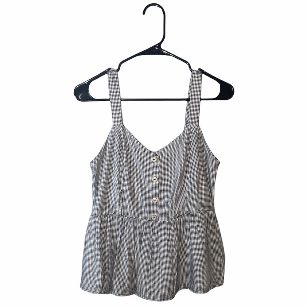 Japna Checkered Print Black and White Stretchy Frill Top With Buttons